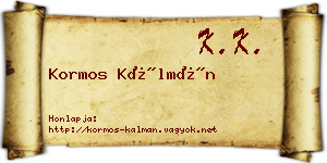 Kormos Kálmán névjegykártya